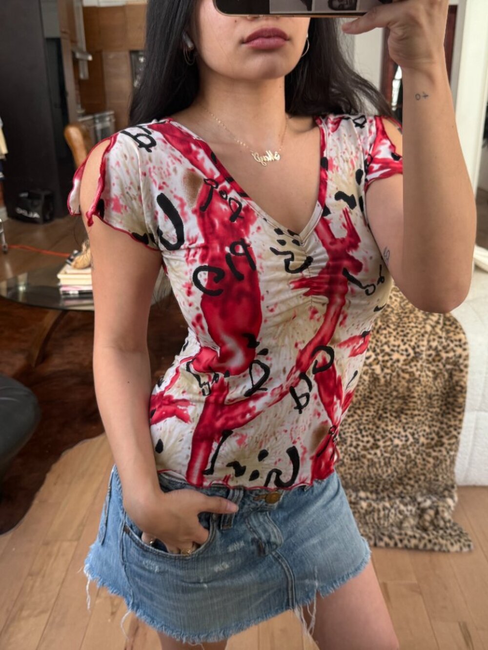 Red Abstract Mesh Top XS/S Y2K Indie Sleaze Grunge